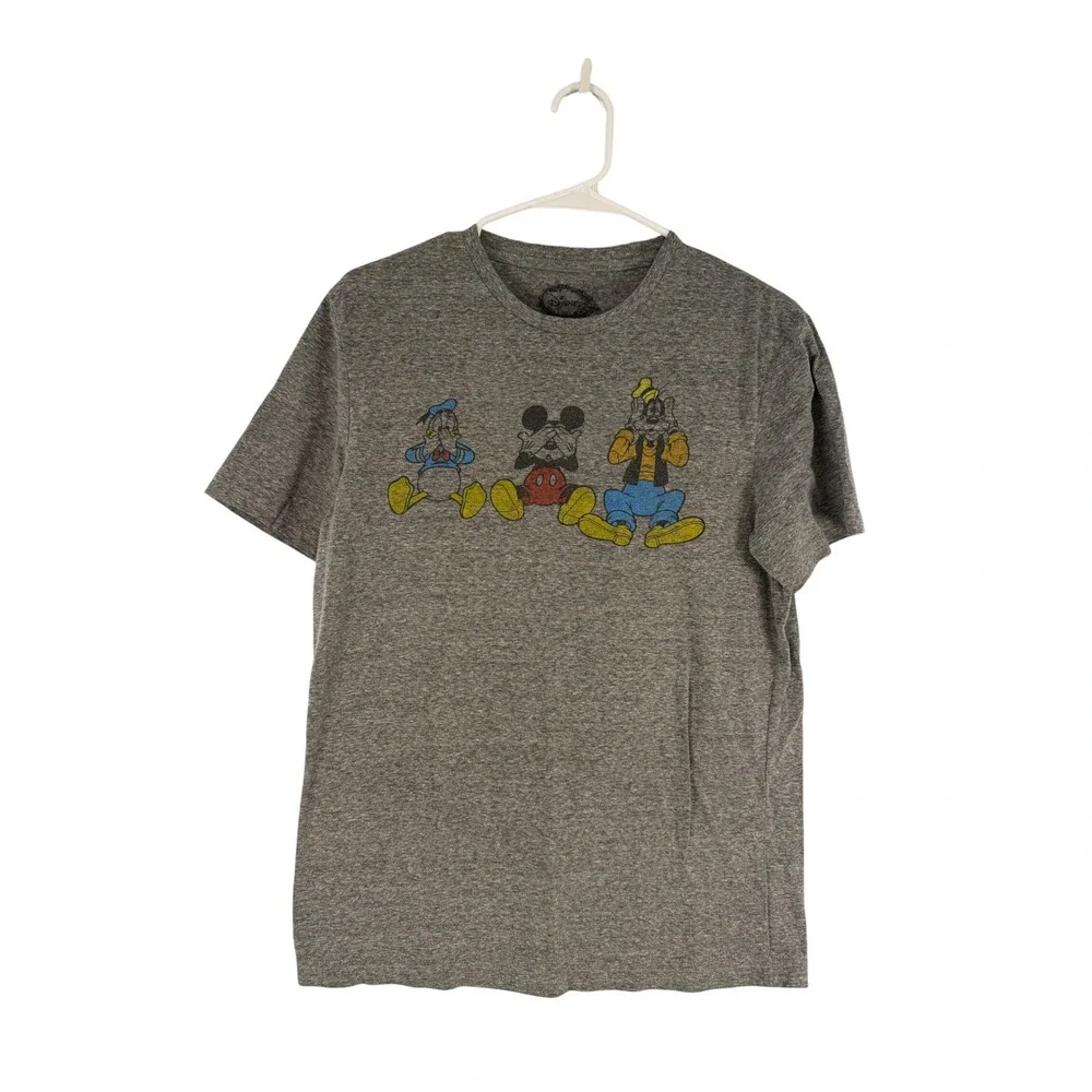 Disney Mickey Mouse Donald Duck Goofy Graphic T-Shirt Grey Small